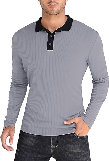 Photo 1 of [Size 2XL] EliteSpirit Men's Long Sleeve Polo Shirts Slim Fit Business Casual Golf Shirts Stylish Thin Collared Shirt 