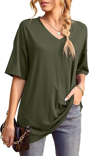 Photo 1 of [Size XL] Iandroiy Womens Short Sleeve Tops Dolman V Neck T-Shirts Summer Casual Tunic Tops 