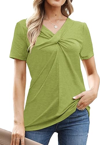 Photo 1 of [Size S] T Shirts for Women Summer Short Sleeve V Neck Tops Casual Cross Knot Tunic Blouses 