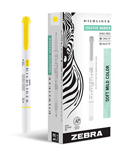 Photo 1 of Zebra Pen Mildliner, Double Ended Highlighter, Broad and Fine Tips, Lemon Yellow, 12-Count
