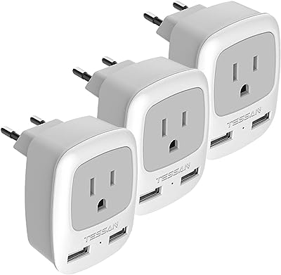 Photo 1 of  Travel Plug Adapter 3 Pack, TESSAN International Power Adaptor 2 USB, Type C Outlet Adapter Charger USA to Most of Europe EU Spain Iceland Italy Germany France Israel
