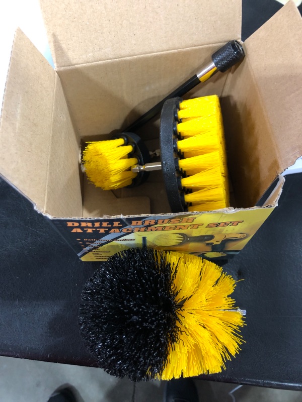 Photo 2 of  4Pack Drill Brush Power Scrubber Cleaning Brush Extended Long Attachment Set All Purpose Drill Scrub Brushes Kit for Grout, Floor, Tub, Shower, Tile, Bathroom and Kitchen Surface?Yellow
