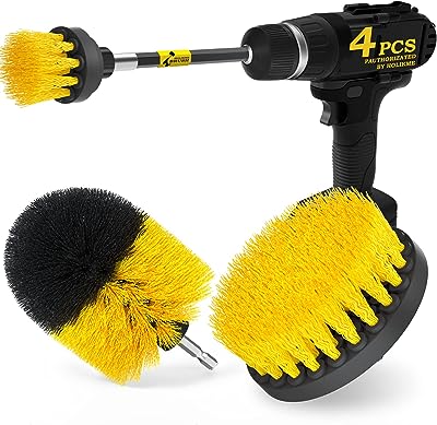 Photo 1 of  4Pack Drill Brush Power Scrubber Cleaning Brush Extended Long Attachment Set All Purpose Drill Scrub Brushes Kit for Grout, Floor, Tub, Shower, Tile, Bathroom and Kitchen Surface?Yellow
