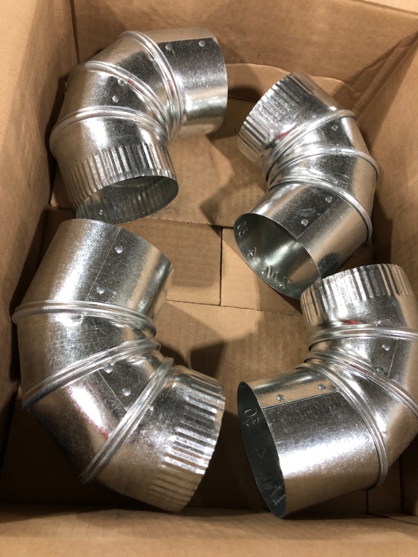 Photo 2 of 4" Diameter - 90° Degree Adjustable Elbow - 4 Pack - 30 Gauge Galvanized - Crimped End Connection 6" Diameter - 4 Pack