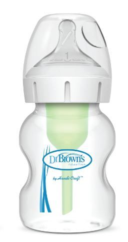 Photo 1 of Dr. Brown’s Natural Flow Anti-Colic Options+ Wide-Neck Baby Bottle, 5 oz/150 mL, Level 1 Nipple, Clear, 0m+
