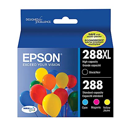 Photo 1 of  Epson 288XL, Black High Capacity and Color Standard Capacity Ink Cartridges, C/M/Y/K 4-Pack