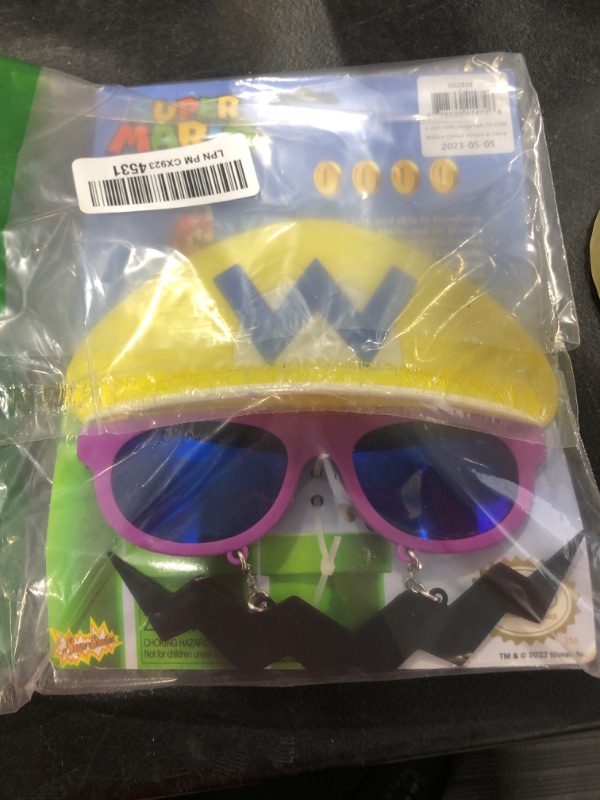 Photo 1 of Costume Sunglasses Nintendo Wario -Staches Party Favors UV400 Yellow/Blue/Purple, One size fits most