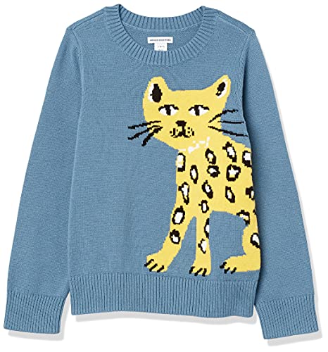 Photo 1 of Amazon Essentials Toddler Girls' Pullover Crewneck Sweater, Blue Cat, 2T
