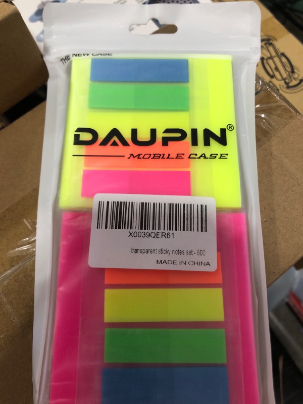 Photo 1 of DAUPIN 600 Sheets Transparent Sticky Notes Set, Clear Sticky Notes 3 × 3 inch 8 Pads, Book Tabs 1.8 × 0.5 inch 2 Packs, 7 Bright Colors Cute Waterproof Note Pads Easy to Post.
