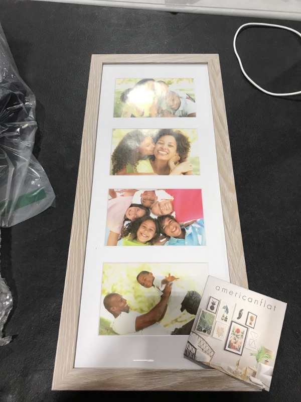 Photo 1 of 21.5 x 9.5" Gray wood photo frame with 4-  5.5 x 3.5" photo spots