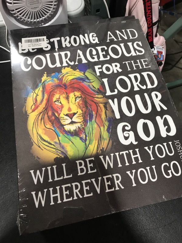 Photo 2 of Y073 Be Strong and Gourageous Wall Art Canvas,Religious Bible Verse Prints Framed Wall Art,Ready to Hang For Nursery/Home/Bedroom Decor Motivational Canvas Wall Art Gifts for Kids Teens Boys Girls
