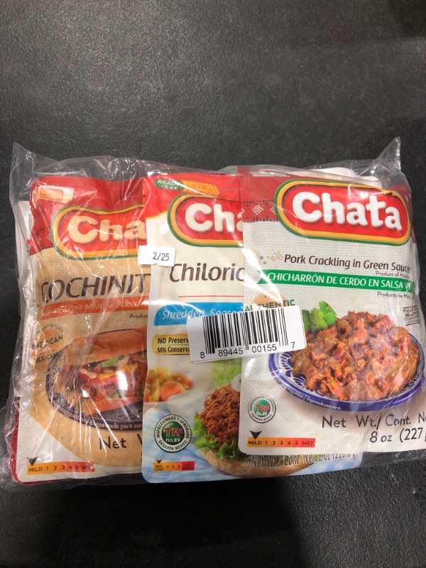 Photo 2 of CHATA Chilorio Pouch Variety Pack (2 Chilorio Pork, 1 Cochinita Pibil, 1 Turkey Chilorio, 1 Chicken Chilorio and 1 Pork Crackling)