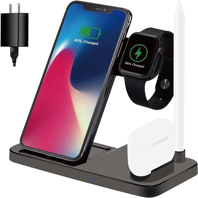 Photo 1 of Wireless Charger, Compatible with Apple Watch/Airpods MUSICBEE 4 in 1 QI Certified 10W Fast Wireless Charger Station Compatible with iPhone 13 / 13pro / 13pro Max / 12pro / 12pro Max
