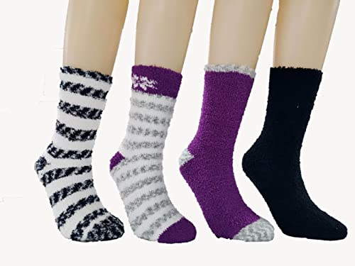 Photo 1 of 3pk of Amazon Essentials Women's Standard Cozy Socks, Black/Grey/Purple, 6-9
