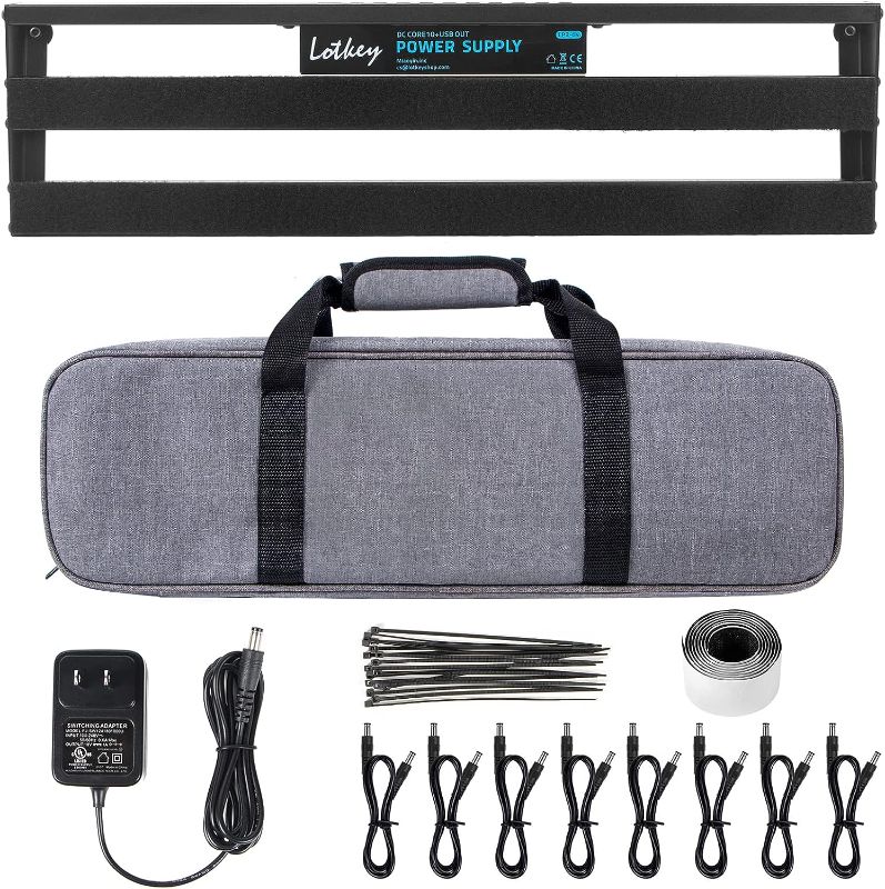 Photo 1 of Pedal Board,With Completely Isolated Power Supply ,19*5 Inch 1.8 LB Aluminium Alloy Guitar Pedalboard, Included Carrying Bag , Pedal Cable,Charger,40*1.2 Inch Self Adhesive Hook Loop Tape,Cable Ties