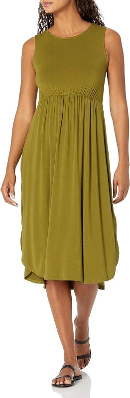 Photo 1 of Amazon Essentials Women's Jersey Sleeveless Gathered MIDI Dress (Previously Daily Ritual), Olive, Medium
