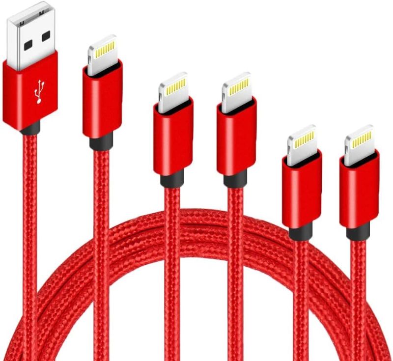 Photo 1 of iPhone Charger,5Packs(3ft 3ft 6ft 6ft 10ft) Charging Cable MFi Certified USB Lightning Cable Nylon Braided Fast Charging Cord Compatible for iPhone14/13/12/11/X/Max/8/7/6/6S/5/5S/SE/Plus/iPad(Red)
