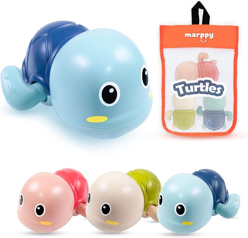 Photo 1 of  Bath Toys, Wind-up Swimming Turtle Bath Toys for Toddlers Kids, Boys and Girls, Bathtub and Pool Water Toys for Age 2 3 4 5 Years Old, 3 Fun Bath Toys Turtles and 1 Bath Toys Storage
