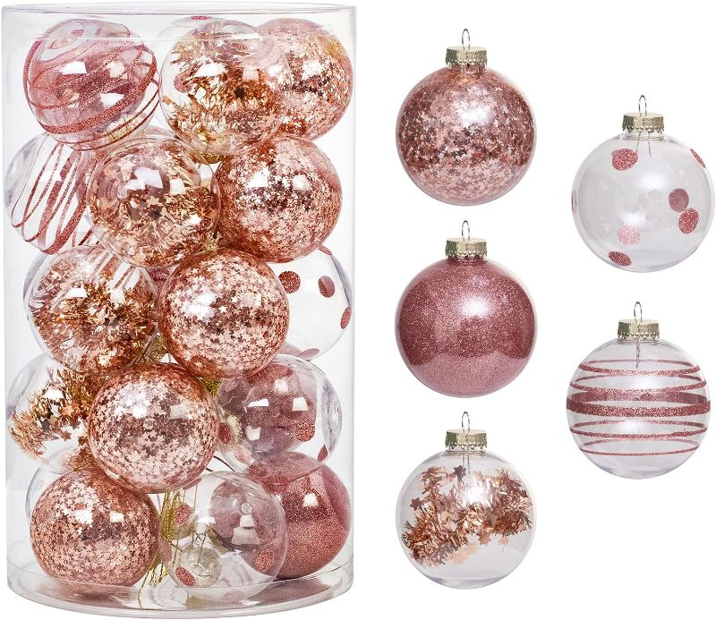 Photo 1 of 25PCS-2.63(67MM) Christmas PET Ball Ornaments Set,Clear Plastic Shatterproof Xmas Tree Ball,Hanging Christmas Home Decorations for Holiday Wedding Xmas Party Decoration (Rose Gold)