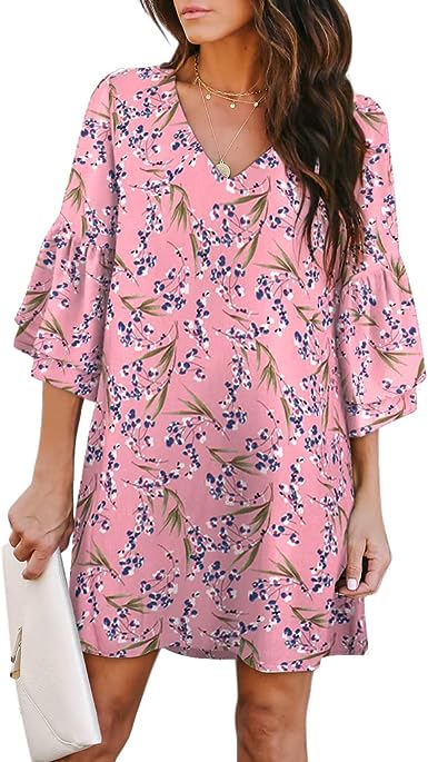 Photo 1 of BELONGSCI Women's 2023 Summer Dress Sweet & Cute V-Neck Self Tie 3/4 Sleeve Casual Shift Dress
XL