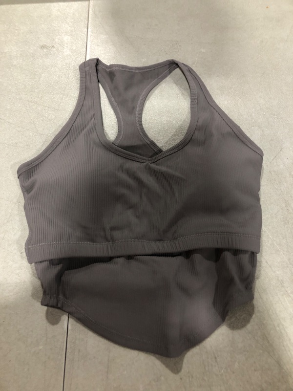Photo 1 of lorath Sports Bras for Women Medium Support Tank Top Ribbed Removable Cups Workout Exercise Sport Bra Smoke Grey Large