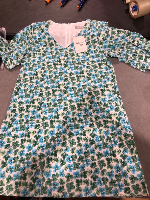 Photo 1 of BELONGSCI Women's M 2023 Summer Dress Sweet & Cute V-Neck Bell Sleeve Shift Dress Mini Dress, Perfect for Wedding or Graduation 