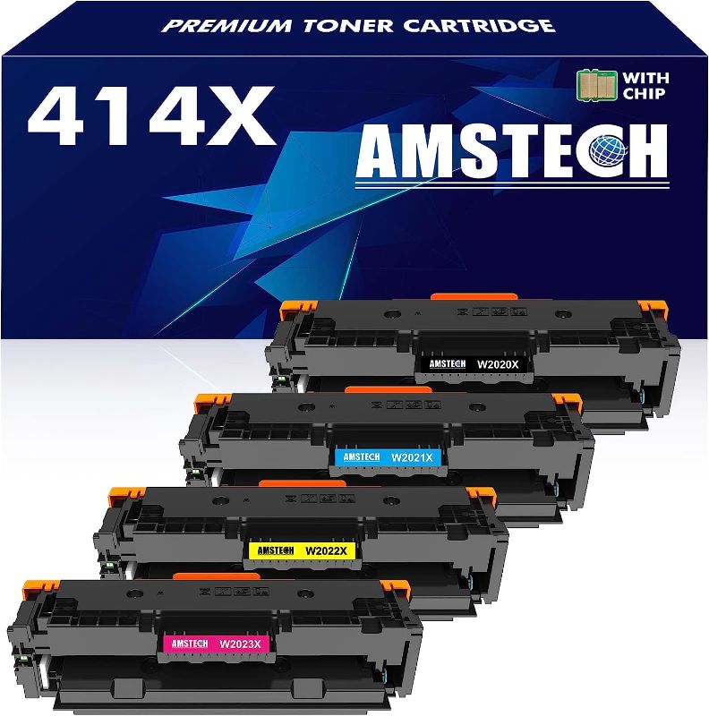 Photo 1 of 414X Toner Cartridge 4-Pack High Yield (with Chip) 414A Compatible Replacement for HP 414A 414X Color Laserjet Pro MFP M479fdw M454dw M479fdn M454dn M454 M479 Printer Ink (Black Cyan Magenta Yellow) 