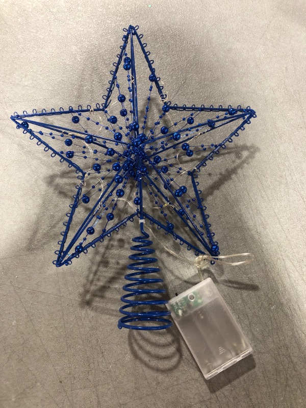 Photo 1 of LAWOHO Christmas Tree Topper Star, Blue Star Tree Topper with 10 Warm LED Lights, Beads Designs Star Topper, Lighted Xmas Tree Topper for Christmas Tree Ornament Party Home Festival Indoor Decorations