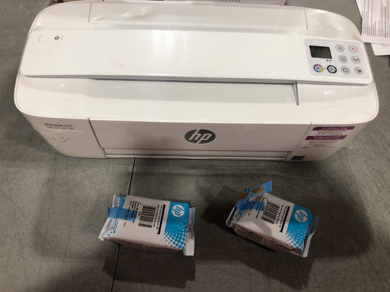 Photo 2 of NO INK INCLUDED 
HP DeskJet 3755 Compact All-in-One Wireless Printer, HP Instant Ink, Works with Alexa - Stone Accent (J9V91A) Stone HP DeskJet 3755