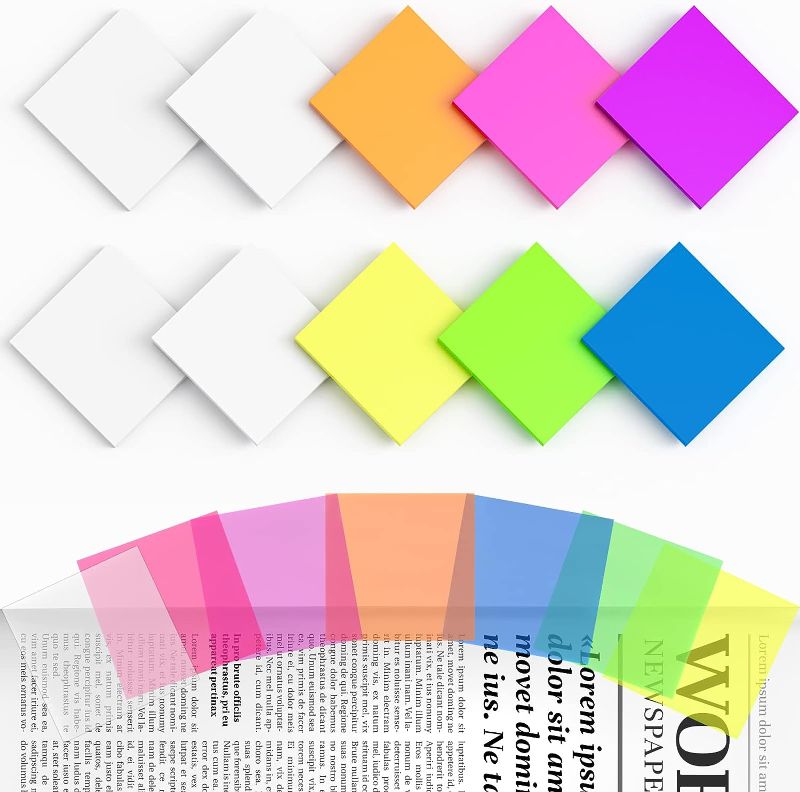 Photo 1 of LABUK Transparent Sticky Notes 1200 Sheets Clear Waterproof Translucent Self-Stick Pad 3x3 Inch Super Adhesive Memo Pads, 18 Colorful Pads, 6 Transparent Scratch Pads, 24 Pads in Total (7 Colors)