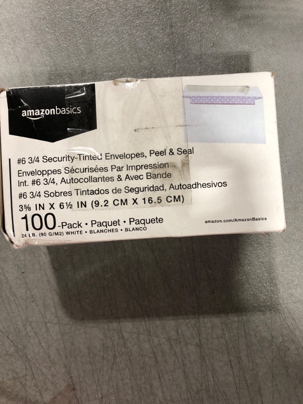 Photo 2 of Amazon Basics #6 3/4 Security Tinted Envelopes with Peel & Seal, 100-Pack, White 100-Pack #6 3/4 Envelopes