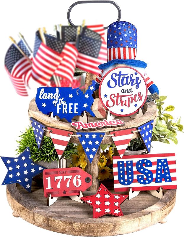 Photo 1 of 16PCS 4th of July Tiered Tray Decor,4th of July Decor,Patriotic Tiered Tray Decor,Summer Tiered Tray Decor,Fourth of July Tier Tray Decor,Memorial Day Independence Day 4th of July Decorations for Home