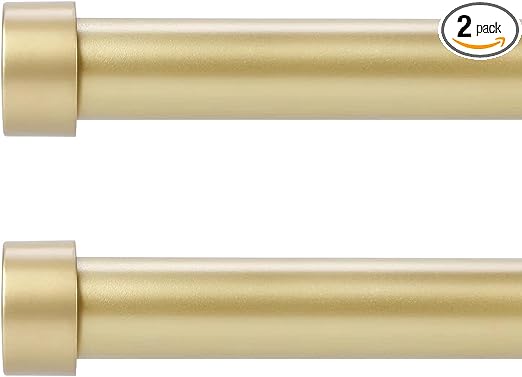 Photo 1 of 2 Pack Gold Curtain Rods for Window 28-48 inches(2.3-4 Feet), Heavy Duty Curtain Rods Adjustable Drapery Rods of Window Treatment, Modern Curtain Rods with Cap Finials, 1 inch Diameter, Gold, Set of 2 Gold 28-48''|2 pack