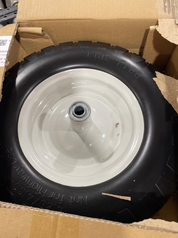 Photo 2 of BAIVE BW 16" 4.80/4.00-8 Flat Free Solid Polyurethane Tire and Wheel, 1 Pc PU Airless Tires with 5/8" Ball Bearings 6" Iron Hub for Wheelbarrow/Hand Truck/Tool Cart/Garden Carts, 330 Lb Load 4.80/4.00-8/4.4 lbs/1