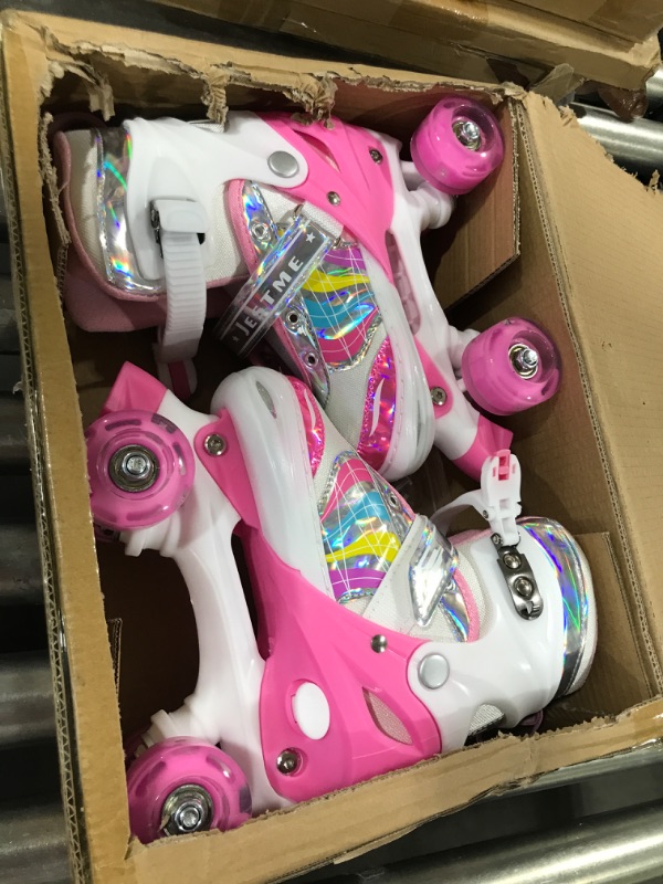 Photo 2 of Kids Roller Skates Adjustable for Girls Boys Toddlers Youth, Pink 4 Size Adjustable Light Up Roller Skates for Size 11J todders to Size 7 Youth Women Medium-Big Kids(1-4 US) Pink