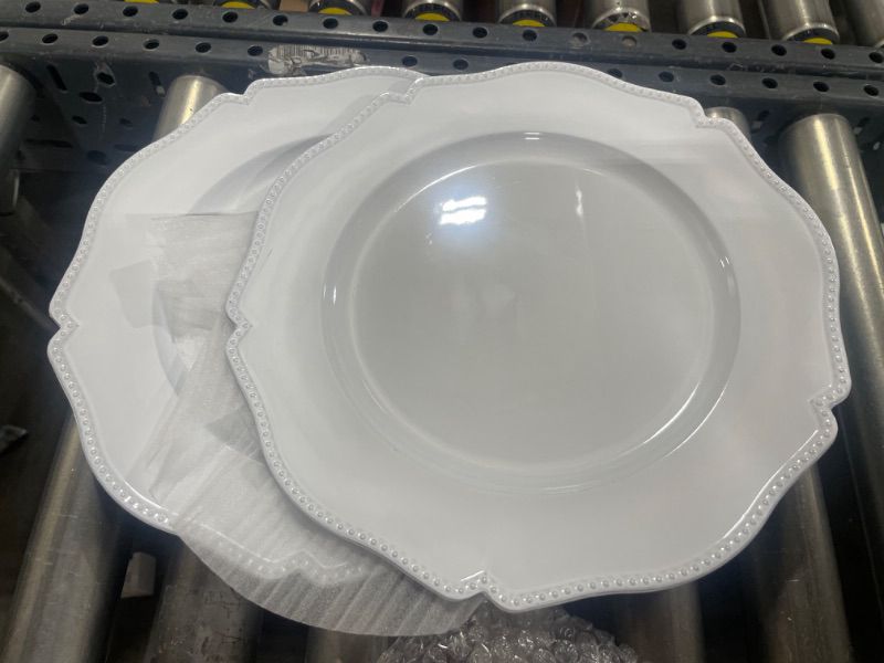 Photo 1 of 2 Pack White Charger Plates with Beaded Rim, 13 Inch Round 