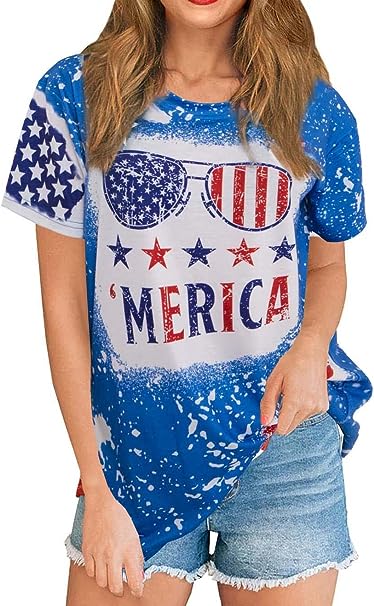 Photo 1 of ASTANFY July 4th Shirts for Women American Patriotic Flag Graphic Tees Crew Neck Tops Short Sleeve Casual Tunics - Small 
