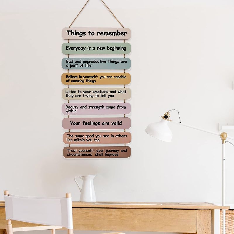 Photo 1 of Qunrwe Mental Health Office Decor, Wooden Inspiring Positive Quotes Hanging Wall Art