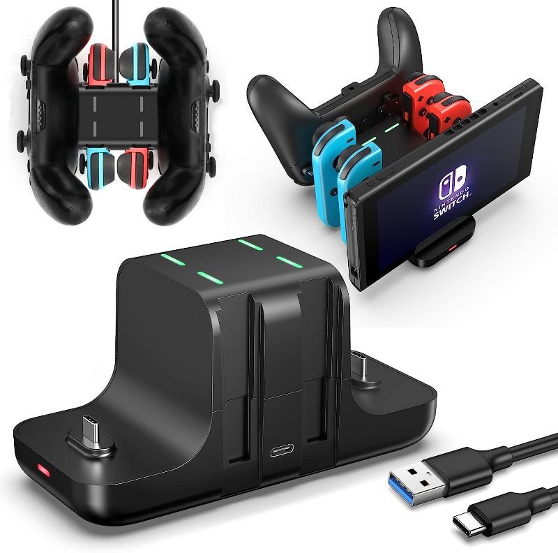 Photo 1 of Controller Charger Dock Station for Nintendo Switch Pro Controller and Joy con, FANPL 6-in-1 Charging Stand for Switch & OLED Model & Lite with Charging Indicator and Type C Charging Cable