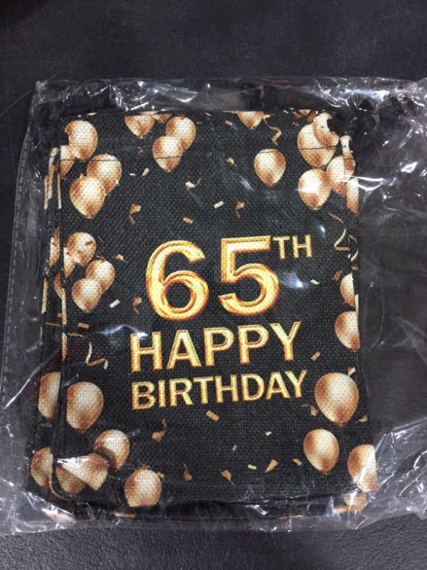 Photo 2 of 65th Happy Birthday Gift Bags, Gift Bags for Birth Date, Pouches with Drawstring With Black Background And Golden Balloons, Party Favors, Set of 5 (birth65)