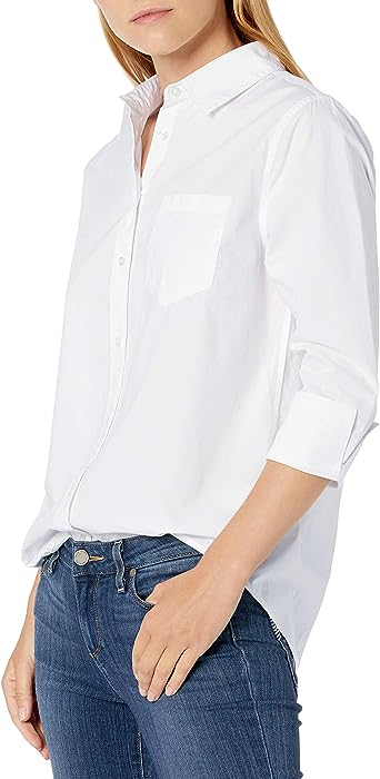 Photo 1 of Amazon Essentials Women's Classic-Fit 3/4 Sleeve Poplin Shirt Large White