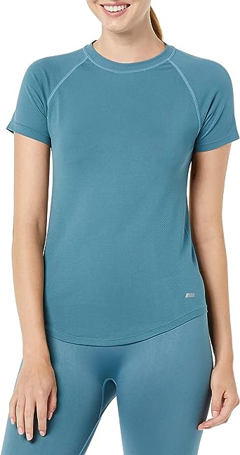 Photo 1 of Amazon Essentials Women's Seamless Short-Sleeve T-Shirt Large Teal Blue