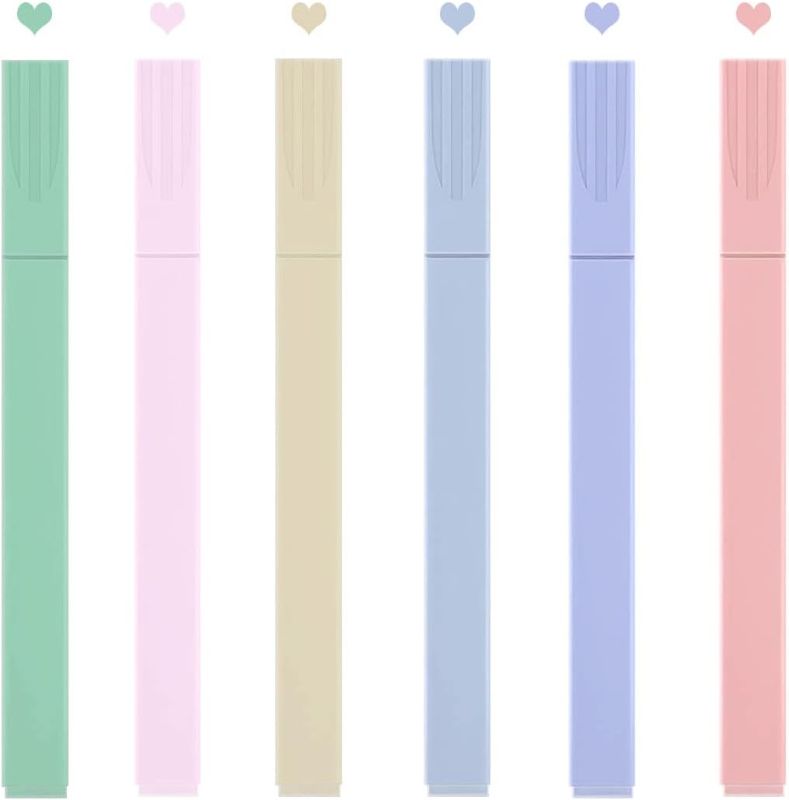 Photo 1 of 6 Pcs Aesthetic Cute Highlighters Bible Highlighters No Bleed Gel Pastel Pens, Mild Assorted Colors Soft Chisel Tip Markers for Journal School Office 