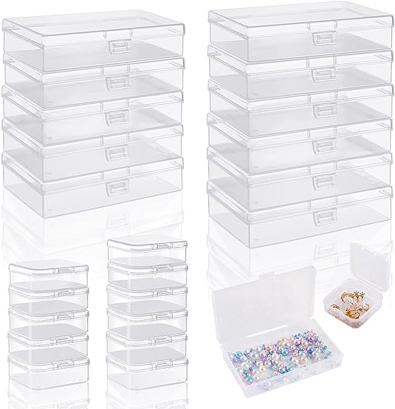 Photo 1 of 24 Pcs Mixed Sizes Clear Plastic Storage Containers, Small Rectangular Storage Organizer with Lid,Beads Storage Box for Storage Beads, Crafts, Jewelry, Clay, Crayons, Pins,Sewing, Cards (2 Sizes)
