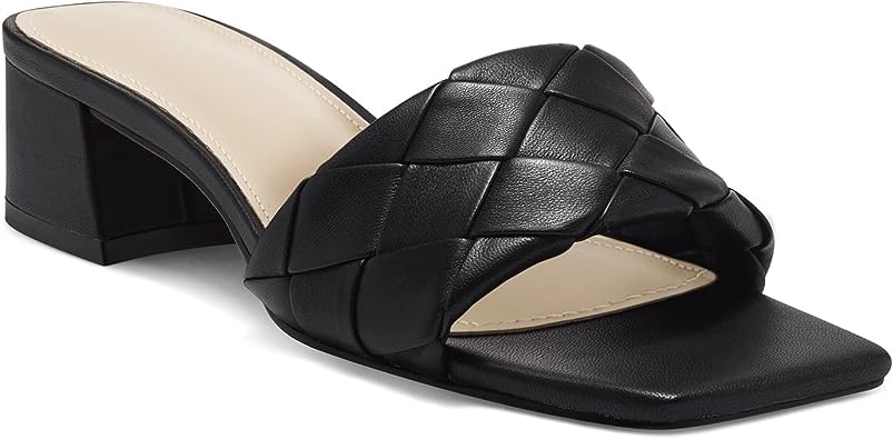 Photo 1 of Fttpdeaus Women's Woven Square Open Toe Slides Sandals Braided Strap Chunky Low Heels Single Band Slip On Casual Mules Shoes
size 5.5