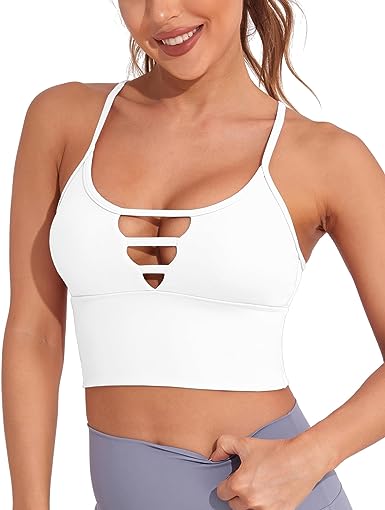 Photo 1 of AngiMelo Longline Sport Bra for Women Camisole Workout Yoga Crop Top Strappy Padded Fitness Tank Shirts ---SMALL