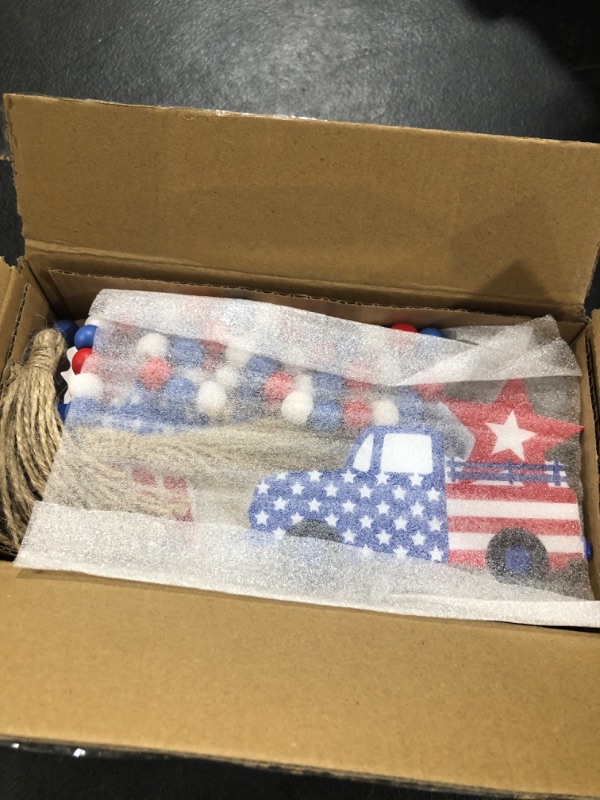 Photo 1 of 11 Pcs 4th of July Tiered Tray Decor Wood Patriotic Decorations Set Rustic Farmhouse Decor Independence Day Small Star Sign Red White Blue Blocks Decor for American Flag Memorial Day Decor Home Party 