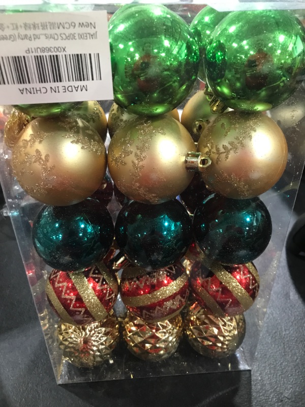 Photo 2 of 30PCS 60MM/2.36IN Christmas Tree Ornaments Assorted Pendant Shatterproof Ball Ornament Set Seasonal Decorations with Reusable Hand-Help Gift Boxes Ideal for Xmas, Holiday and Party (Green/Red/Gold)