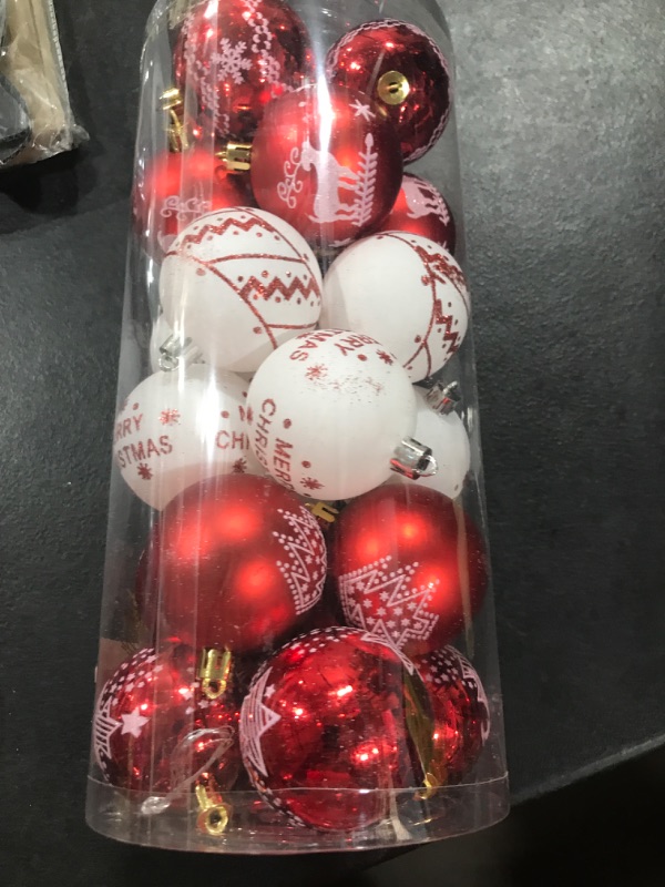 Photo 2 of 2.36"/60mm Hand-Printed Christmas Ball Ornaments Set?24PCS Shatterproof Christmas Tree Decor Decorative Set, for Home, Holiday, Wedding, Party Thanksgiving Xmas Hanging Decorations - Red/White.