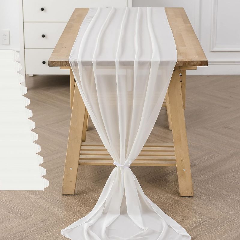 Photo 1 of 12Pack 10ft Chiffon Table Runner 29x120 Inch Sheer Romantic Table Runner for Wedding Birthday Party Bridal Shower Outdoor Decoration-Ivory
